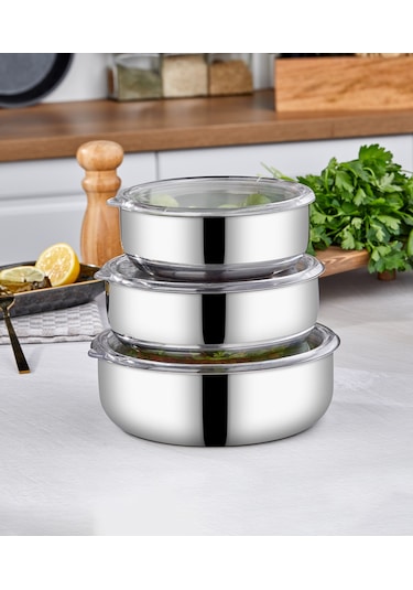 Steel&More 3 Lü Çelik Saklama Kabı 6 Parça Gri