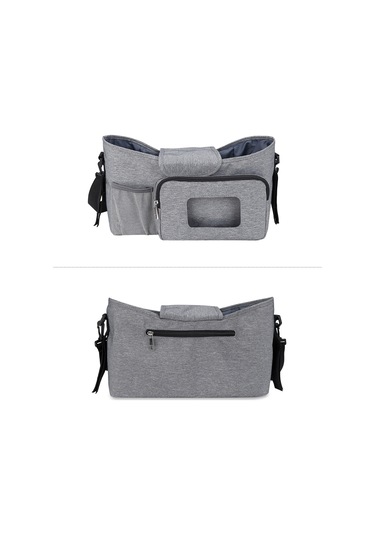 Padalink Bebek Arabası Organizer Çantası - Isı Saklama Bardaklık Ve Islak Mendil Çekme Fonksiyonu İle Çok Bölmeli Mavi Anne Çantası Gri