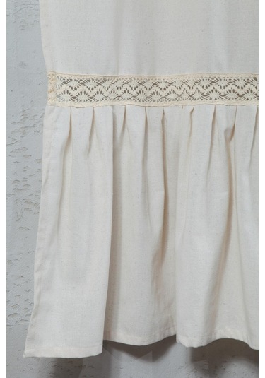 Naturel Fırfırlı Dantelli Perde Vintage Krem