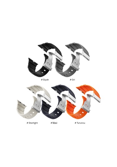 Apple Watch Seri 10-11 46mm Kordon 2/3/4/5/6/se/7/8/9 44-45-49mm Kd-145 Metal Tokalı Silikon Kordon