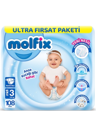 Molfix Bebek Bezi 3 Numara Ultra Fırsat Paketi Midi 108 Adet