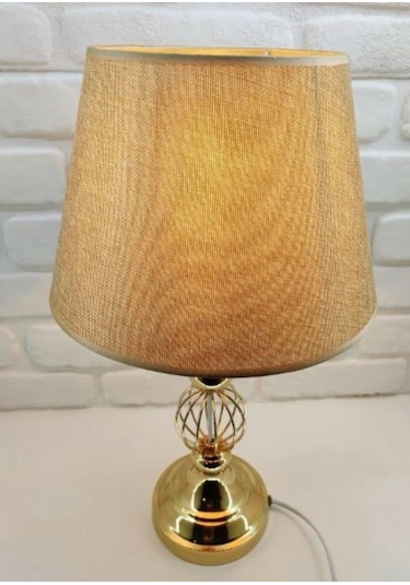 Gold Altın Renk Tel Toplu Metal Ayaklı Kahverengi Şapkalı Abajur Altın - Kahverengi