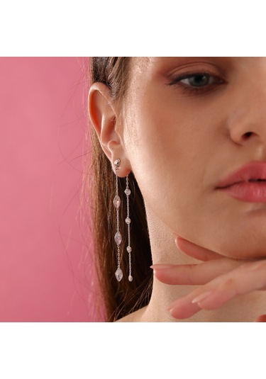 Queen Silver Jewelry 925 Ayar Gümüş Mekik Ve Yuvarlak Zirkon Taşlı Küpe Altın