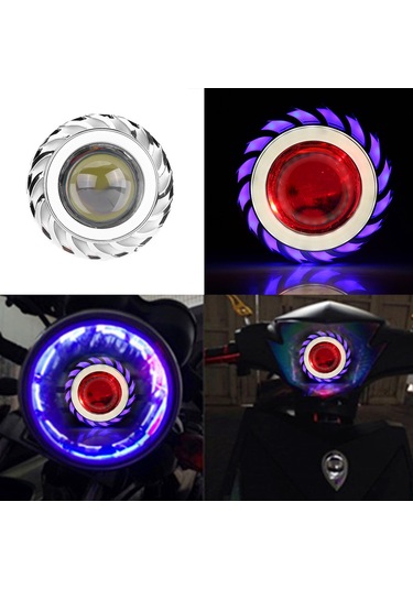 Geeroyoo Motorcycle Led Far Ampulü, Çift Melek Gözü, Flaş Fonksiyonu, Alüminyum Kasa, 12-80v Evrensel Uyumlu Beyaz-mavi