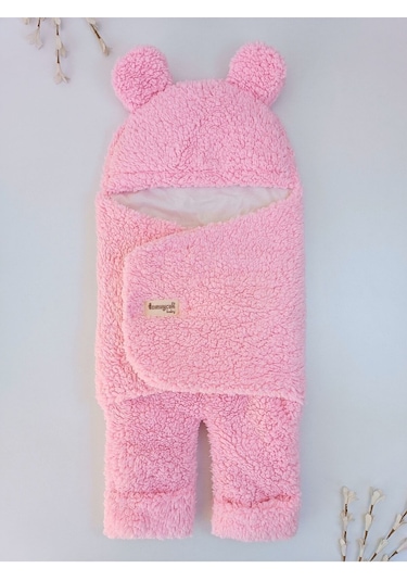 Bebek Dış Kundak Battaniyesi Welsoft Ekstra Uzun Kışlık Peluş Ayakları Açılabilen Uyku Tulumu 0-12ay Pembe