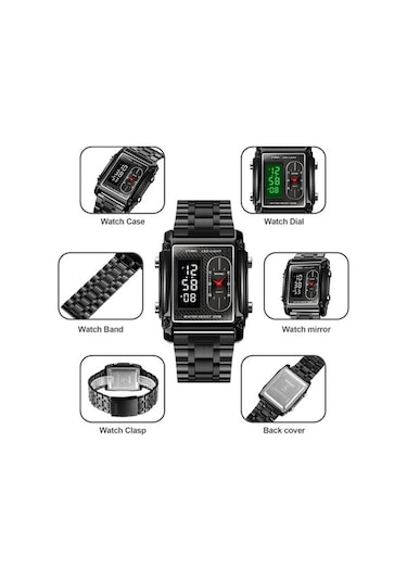 Fastbuy Skmeı 1868 Kare Çift Ekran Su Geçirmez Erkek İzle, Stil: Çelik Kemer Gül Altın Çok Renkli Çok Renkli