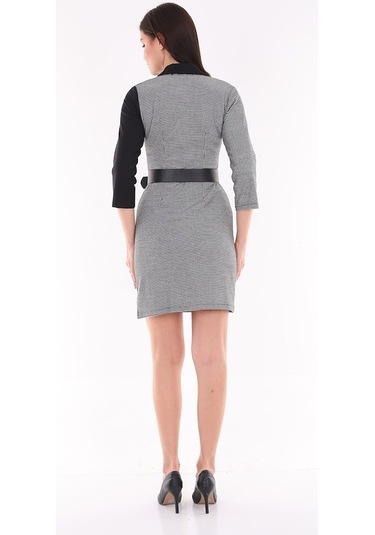 Etselements Kadın Düğme Ve Kemer Detaylı Kazayağı Ofis Elbise Siyah