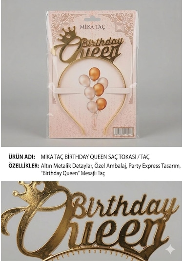 Mika Taç Birtday Queen - Gold Tüm Yaşlar