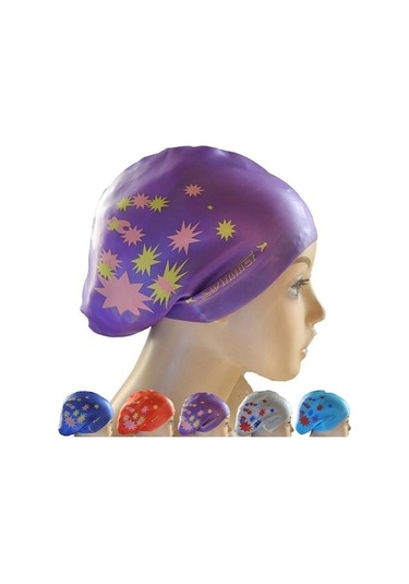 Ankatek Uzun Saçlar İçin Sones Baskılı Silikon Yüzme Bonesi Su Geçirmez Yüzme Bonesi Mor Bw Mor Mor