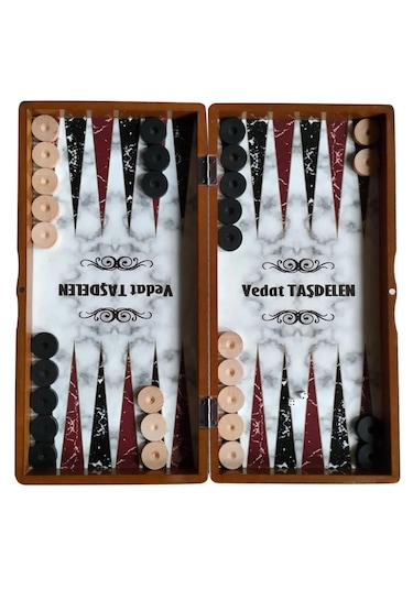 Kişiye Özel Isim Oymalı Ahşap Pullu Büyük Boy Tavla Takımı