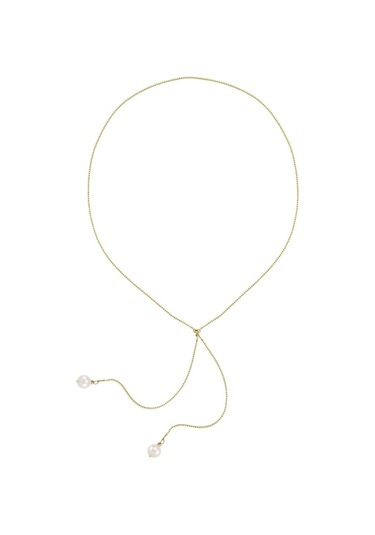 7,5 Mm Asansör Zincirli Doğal İnci Kolye Sarı