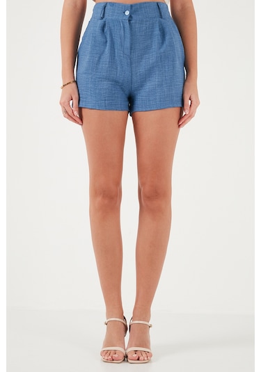 Lela  Kırçıllı Regular Fit Cepli Kısa Bayan Şort 5866201 Indigo