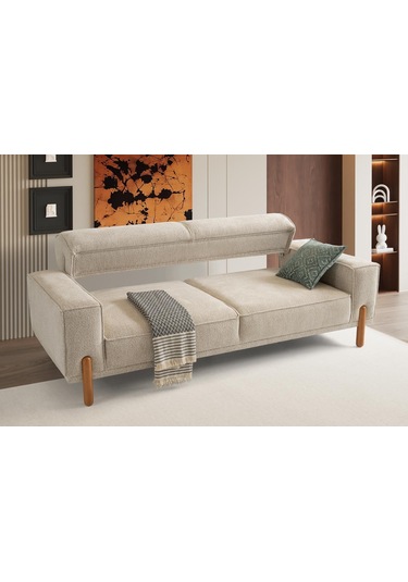 Oslo Ahşap Ayaklı Mekanizmalı Kanepe Beyaz