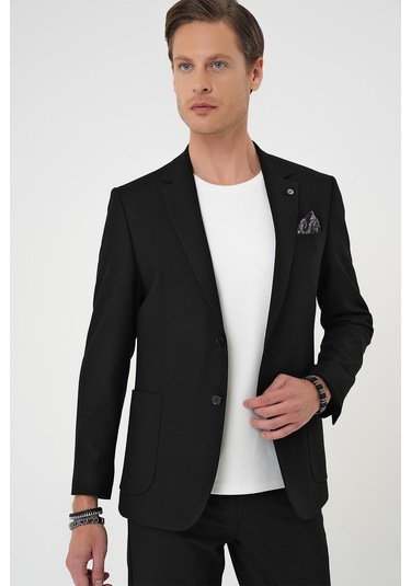 Comfort Fit Mono Yaka Torba Cep Casual Siyah Ceket C 708 Siyah