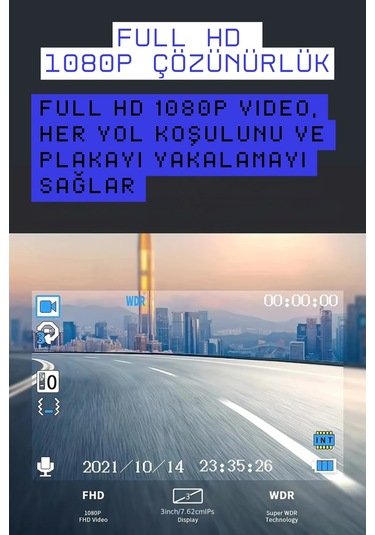 Wearfitpro S15 4k 1080p Monitörlü Gece Görüşlü 3 Kanal Araç İç Dış Kamera