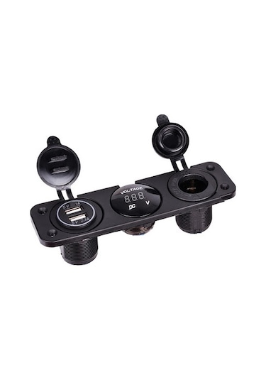 Usb Voltmetre Şarj Soketi 3'Lü Set Tekne Karavan Usb Seti
