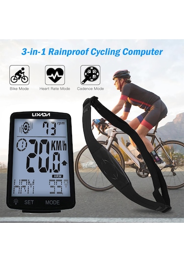 Lıxada 2.8 İnç Bisiklet Kablosuz Bilgisayar Beyaz Kabuk Yeşil Işık Beyaz