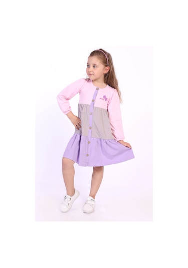 Toontoy Kız Çocuk Göğsü Pretty Nakışlı Elbise Açık Pembe