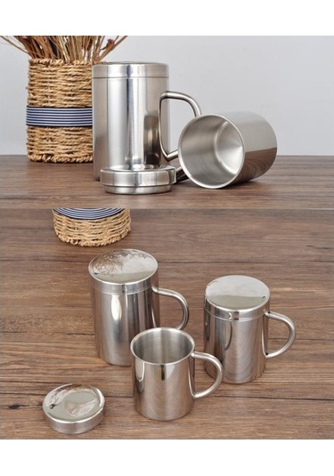 Pazly Cbtx 304 Çift Yalıtım Kahve Bardağı, Paslanmaz Çelik, 200 Ml, Kapaklı, Dayanıklı Gümüş