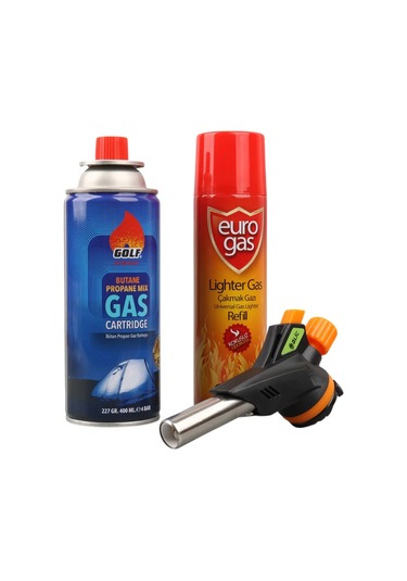3 Parça Profesyonel Pürmüz Seti Pürmüz Torch Çakmak Başlık- Kamp Gazı 400ml- Çakmak Gazı 270 4741
