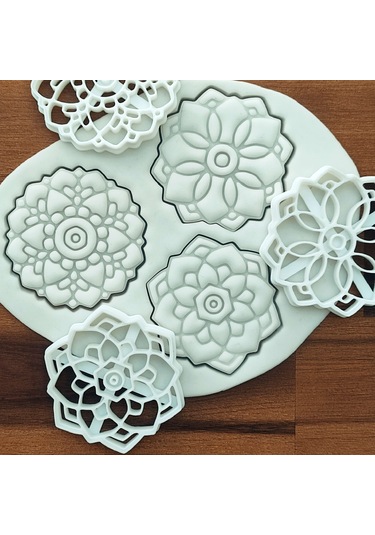 Mizaku Mandala Desenli Kurabiye Kalıbı 3'lü Set Beyaz