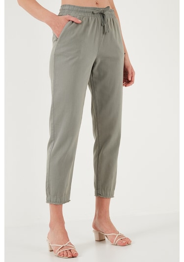 Lela Pamuklu Normal Bel Regular Fit Düz Paça Bayan Pantolon 668Yp42282S4 Açık Haki