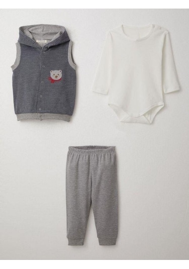 Erkek Bebek Bodyli 3 Lü Takım-15308 İndigo