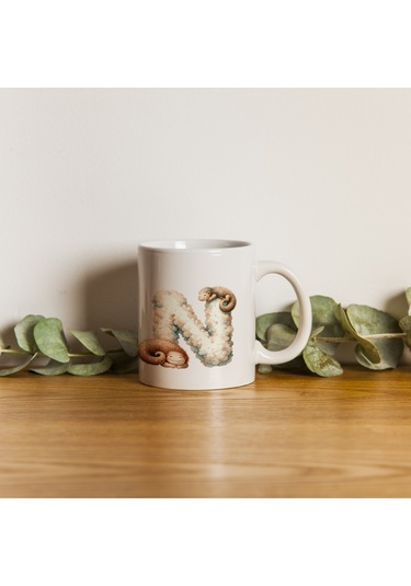 N Harfi Tasarım Bardak, Sevimli Hayvan Temalı Harf Bardağı Beyaz