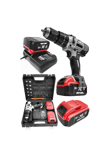 Bulldozer BPT-Redmax02 36V 5Ah Li-ion Çift Akülü Darbeli Matkap Vidalama + 27 Parça Set