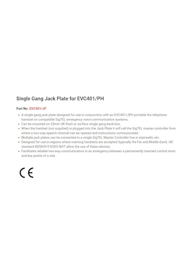 C-TEC EVC301/JP Duvar Montaj İtfaiyeci Telefon Soketi