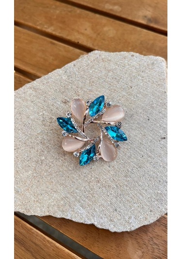 Mavi Taşlı Broş Çok Renkli