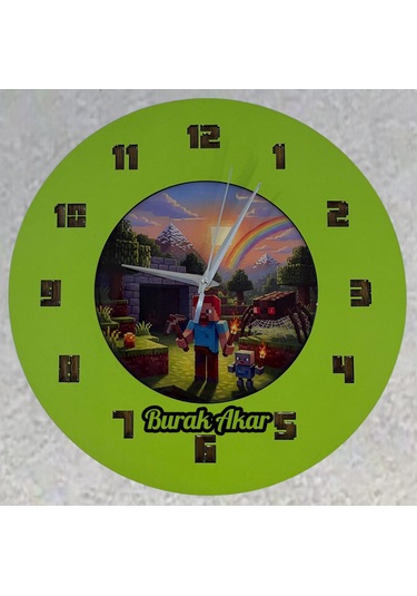 Kişiye Özel İsimli Bloklu Dünya Tasarımlı Duvar Saati Epoksi Dolgulu Resimli & Rakamlı 35 Cm Yeşil