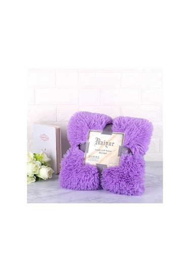 Mor Battaniye Suni Kürk Battaniye Yatak Battaniyesi Shaggy Polyester Sıcak Tutma S