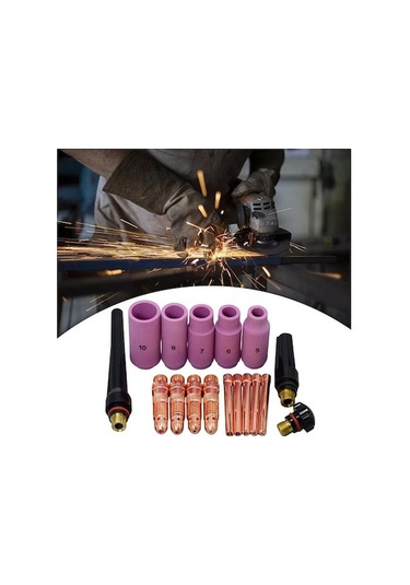 Kangvka Tıg Arc Kaynak Aksesuarları Seti - 18 Parça: Seramik Lapa, Gaz Lens Gövde, Topuz Ve Arka Kapaklar Wp-17/18/26 Uyumlu