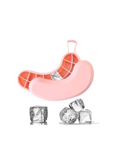 Kosona 2 Adet Silikon Buzluk Kalıbı, 16 Delikli Kapaçklı, Muz Şekilli, Çikolata/süt Buzları Yapmak İçin, Pembe Çok Renkli