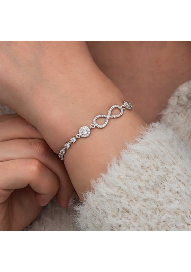 Artsmagazinmücevher Gümüş Zirkon Taşlı Sonsuzluk Kadın Bileklik