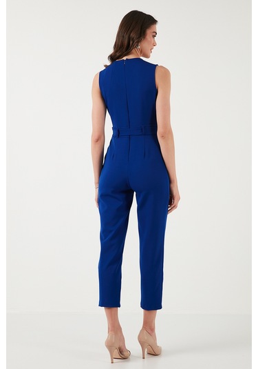 Lela Slim Fit Düz Paça Kruvaze Yaka Kemerli Bayan Tulum 6783626 Saks