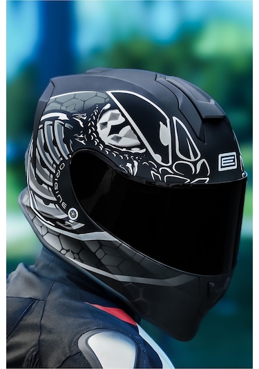 Dinamo Fighter Mat Siyah-beyaz Kask C1 Mat Siyah