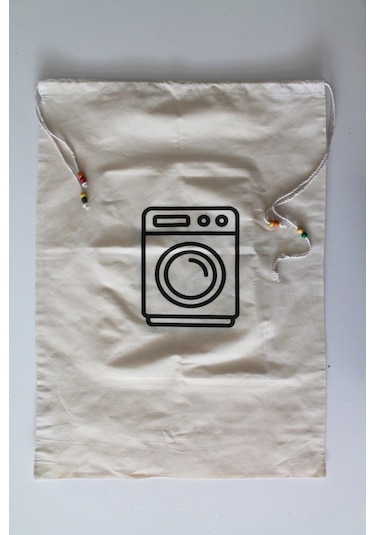 Çamaşır Makinesi Baskılı Çok Amaçlı Kirli Torbası 50x70cm Bej