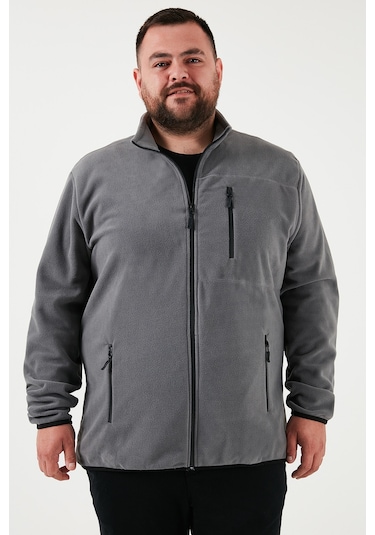 Buratti Regular Fit Dik Yaka Fermuarlı Büyük Beden Polar Erkek Hırka 5906028B Gri