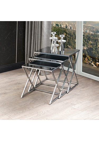 Royal Metal Ayak Aynalı Gümüş Zigon Sehpa