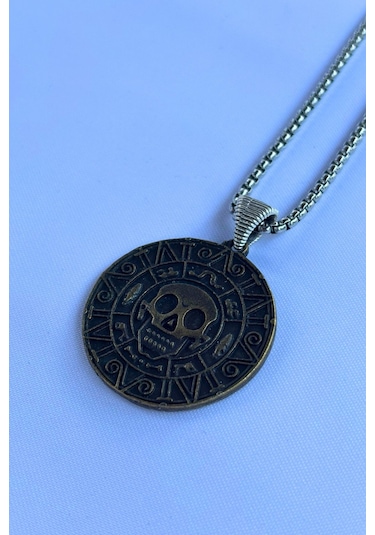 Kuru Kafael İşçiliği Paslanmaz Çelik Zincir Erkek Kolye Gümüş