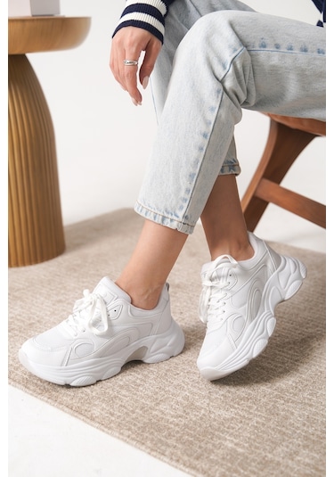 Garantili D0164 Günlük Ortopedik Kadın Sneaker Spor Ayakkabı Beyaz