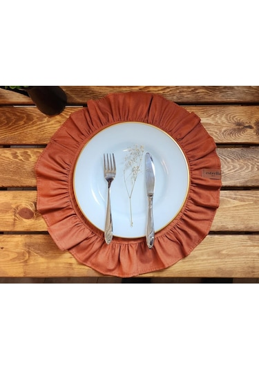 Lizbon Keten Yuvarlak Fırfırlı 2 Li Vintage Amerikan Servis Kiremit 40x40