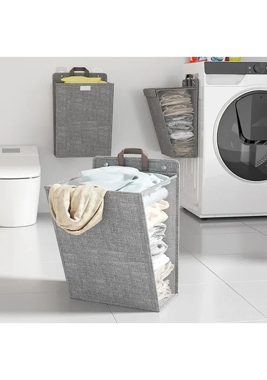 Kosona Duvar Takılı Çamaşır Sepeti - Banyo Ve Ev İçin Kullanıma Uygun, Katlanabilir Tasarım, Orta Boy Bej Renk Diğer