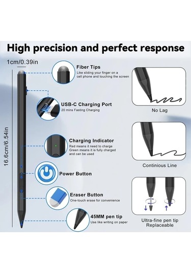 Fastbuy Silver Usı 2.0 Chromebook Stylus, 4096 Basınç Duyarlı, Usb C Hızlı Şarj, Palm Rejection, Lenovo Hp Asus Acer Uyumlu
