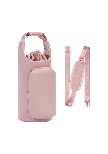 Ayarlanabilir Omuz Askılı Yalıtımlı Su Şişesi Çantası Pembe