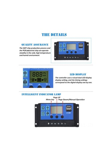 Geeroyoo 12v/24v Otomatik Tanıyan 30a Pwm Güneş Enerji Kontrolörü, Led Ekranlı Ve 5v/2a Usb Çıkışı