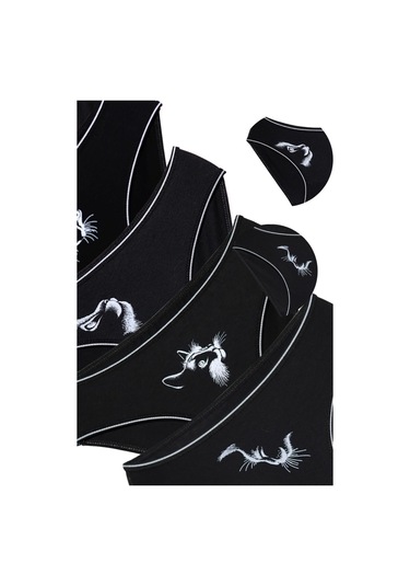 Alya Underwear Kız Çocuk Kalpli Dokuma Lastik Pamuklu Kumaş Slip Külot 5'li Paket 5 Adet Beyaz Siyah P13