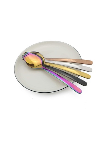 Gül Çok Renkli Salata Çatalları Siyah Gökkuşağı Çatal Bıçak Kaşık Seti Ayna 18/10 Paslanmaz Çelik Sporks Meyve Çatalı Kepçe Yemek Takımı 1 Parça